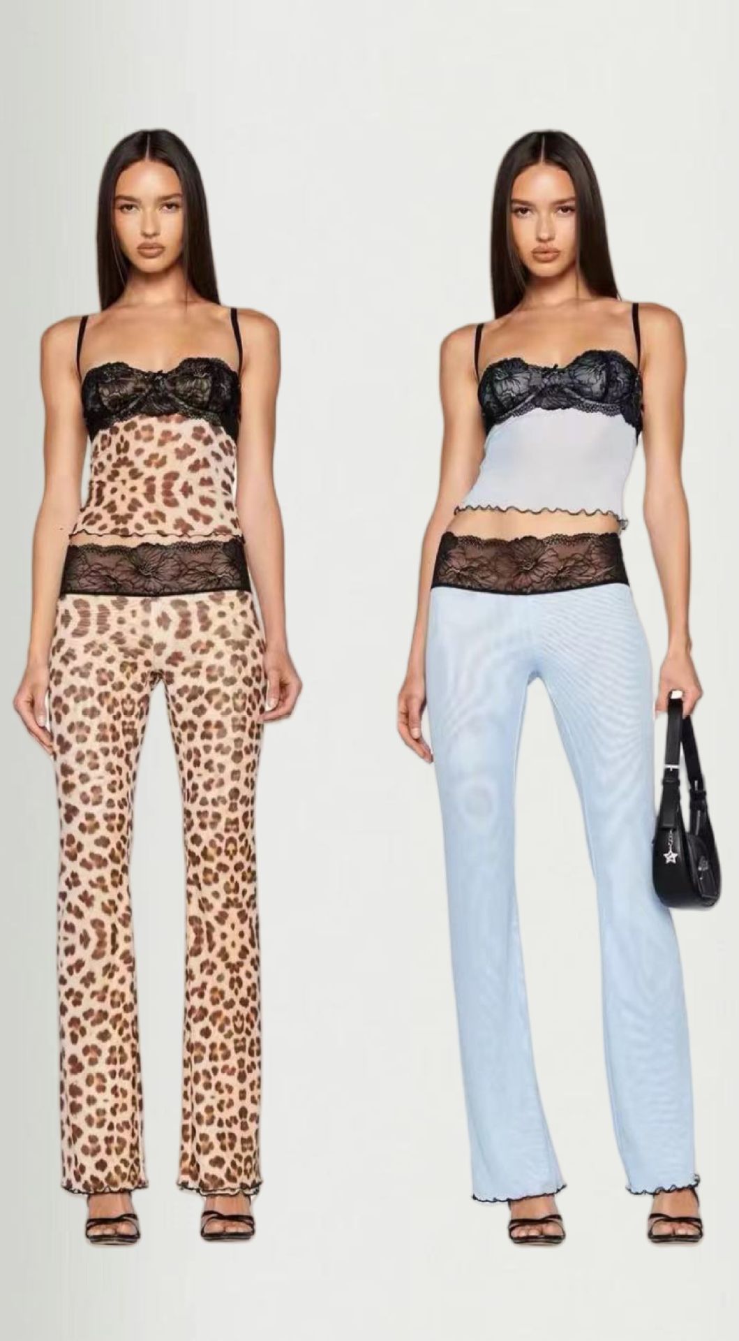 Women's Clothing Leopard print tops mesh see through lace tube top suspender trousers_ecoleips.com