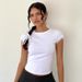 Summer Lace Patchwork Top for Women Slim Fit round Neck Short Sleeve European American Style Sexy Girl Solid Color_ecoleips.com