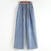 Plus-size Straight-leg Jeans Women, New Style For Plus-size Girls, Mid-waist, Loose Fit, Elastic Waist With Drawstring,_ecoleips.com