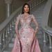 Women's Clothing Elegant Two-Piece Sequin Evening Gown Detachable Design Mermaid Deep V-Neck, Floral Stretch Mesh Fabric (US2-US26W, Dusty Rose)_ecoleips.com