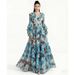 Women's Elegant Slimming Printed Dress V Neck Bell Sleeve Waist Cinching Heavy Duty Beaded Cake Dress_ecoleips.com