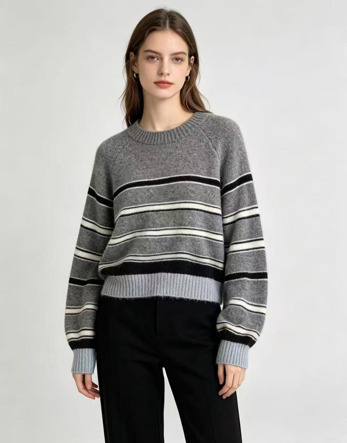 Youthful Color Blocked Striped Knitwear Retro Style Warm Versatile Women's Sweater for Autumn Winter Layering Basic_ecoleips.com
