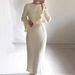 Elegant Midi Dress With Flared Sleeves & Pleated Detail, Women’S Long Sleeve Maxi Dress, Minimalist Aesthetic, Fall Fashion, Casual To Formal Wear_ecoleips.com