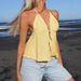 2026 Spring/Summer European And American Style Halter Neck Lace-Up Hollow Out Women's Camisole, Yellow V-Neck Ruffle_ecoleips.com