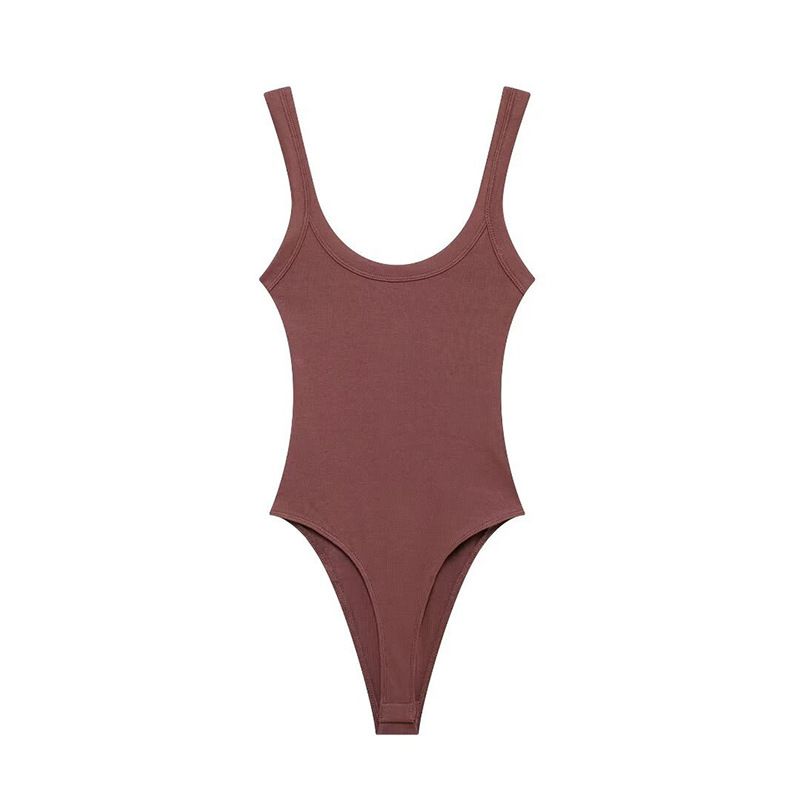 Women's Slim Fit Ribbed Knit Jumpsuit Solid Color Ice Cream Color European And American Style Summer New Arrival_ecoleips.com