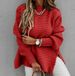 Women's Clothing Oversized Knit Sweater - Relaxed Lantern Sleeve Pullover, Soft Polyester-Acrylic Blend, Semi-High Neck For Effortless Layering_ecoleips.com