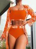 Verve 2025 New Maple Leaf Print Long Sleeve Patchwork Bikini Three-Piece Set Swimsuit For Women Russia_ecoleips.com