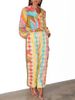 Summer Women's Elegant Casual Pants Suit V Neck Printed Lantern Sleeve Top And Pants Set Commuter Wear_ecoleips.com