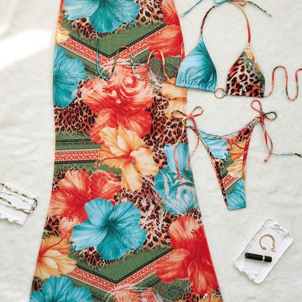 Women's Clothing Temperament Leopard Print Bikini Hollow Socialite Fashion Sexy Long Dress_ecoleips.com