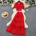 Women's French Style High Waist Polka Dot Two Piece Set Red Slimming Elegant Workwear for Spring And Autumn_ecoleips.com