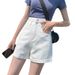 Women's Super High-Waisted Denim Shorts Straight Leg Double Buckle Loose Fit Rolled Hem Wide Leg Hot Pants Trendy Summer Style_ecoleips.com