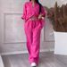European And American 2025 New Women's Clothing Solid Color Single Breasted Long Sleeved Shirt Two Piece Wide Leg Pants Lace Up Trousers For Women_ecoleips.com