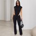 Women's Clothing Women's Black Jumpsuit Sleeveless Round Neck Two Piece Set With Cutouts Tight Fitting Long Pants_ecoleips.com
