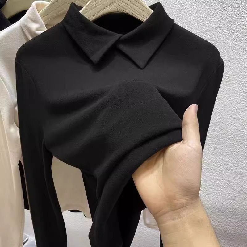 Black, Slimming-Decorative Derong Long-Sleeved Base Shirt Perfect For Autumn/Winter Wear As An Inner Layer With A Fitt_ecoleips.com
