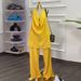 Summer Collection 2 Piece Set Turtleneck Backless Halter Neck Top Pleated Wide Leg Pants Women's Clothing European American Style_ecoleips.com