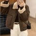 Women's Clothing Thickened Fleece Collar Jacket Women's Winter Short Bomber Coat Cozy Faux Shearling Zip-Up Outerwear (Brown, Khaki)_ecoleips.com