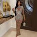Women's Clothing Round Neck Rhinestone Bodycon Dress Hollow Out Fashion Long Evening Gown For Women American Style_ecoleips.com