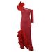 Women's Clothing Collar Dress Designer Single Sleeve Oblique Hem Mesh Wood Ear Dress_ecoleips.com