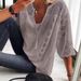 Spring New Women's Lace Hollow Out Patchwork U Neck Three Quarter Sleeve T Shirt Top_ecoleips.com
