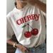 Women's Clothing Cherry Print Versatile Short Sleeved T-Shirts_ecoleips.com