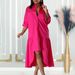 C8581 Summer New Fashion Loose Long-Sleeve Irregular Mid-Length Solid Color Plus Size Foreign Trade Dress_ecoleips.com