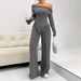 Women's Clothing Autumn And Winter Fashion Casual Suits Knitted One Shoulder Collar Plus Wide Leg Trousers Two Piece Suits_ecoleips.com