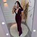 Women's Clothing Elegant Slim Fit Elastic Contrast Color Lapel Flared Jumpsuit_ecoleips.com
