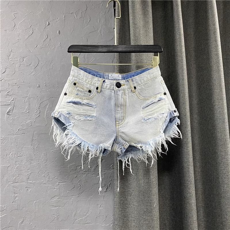 2025s White Denim Shorts For Women 2025 New Summer Girl Ripped Casual Fashion Wide Leg A-line Hot Pants_ecoleips.com
