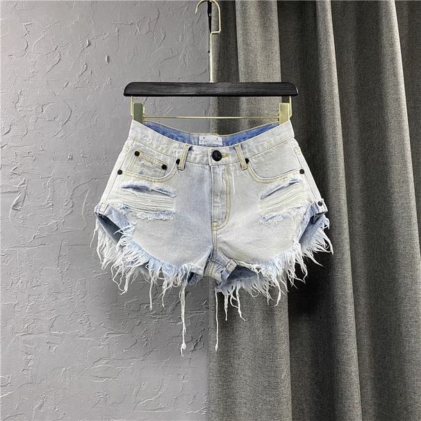 2025s White Denim Shorts For Women 2025 New Summer Girl Ripped Casual Fashion Wide Leg A-line Hot Pants_ecoleips.com