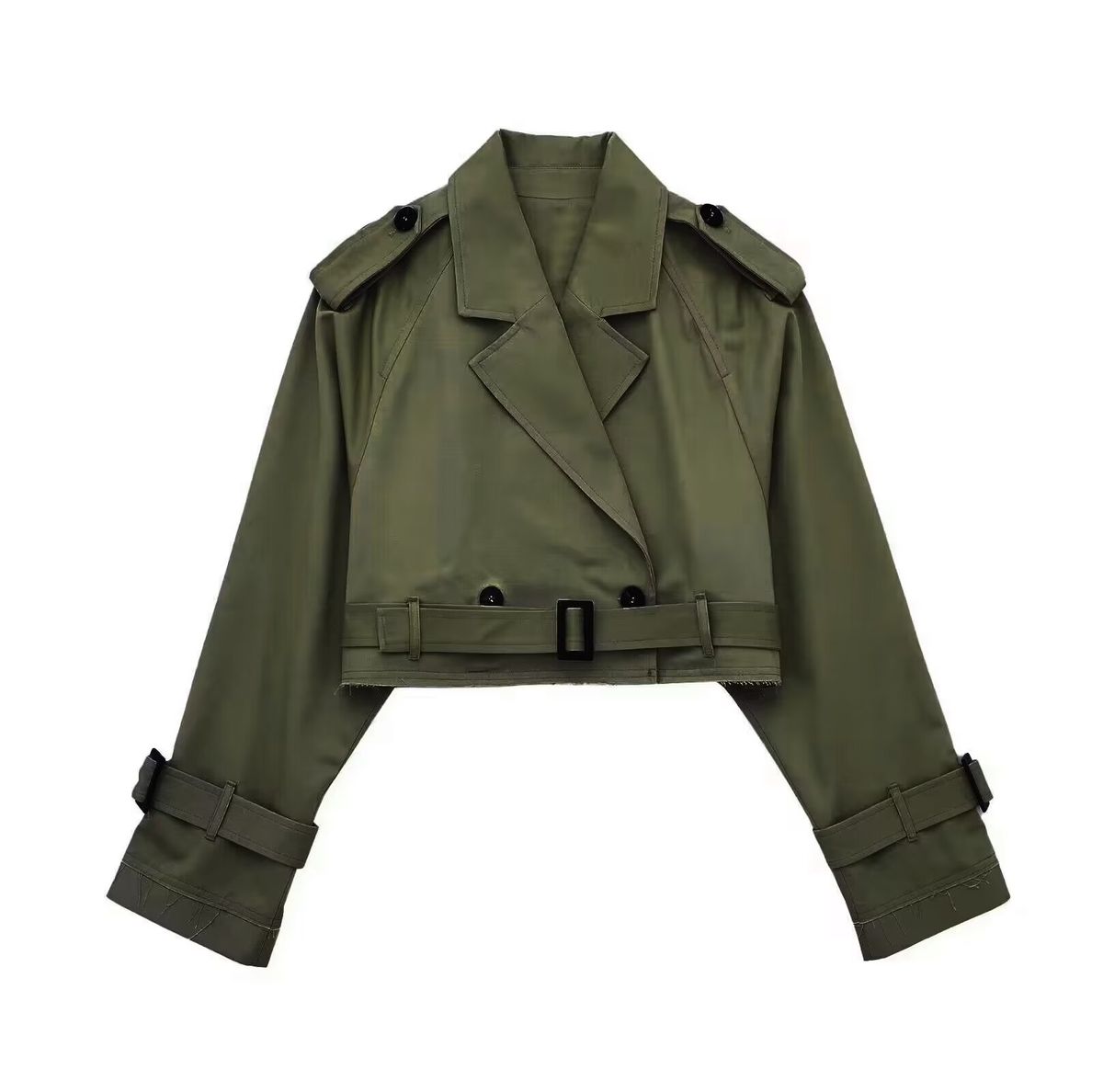 Women's Short Trench Coat – Slim Fit Casual Blazer Jacket With Belt, Double Breasted, (Black, Khaki, Dark Brown, Navy, Army Green)_ecoleips.com