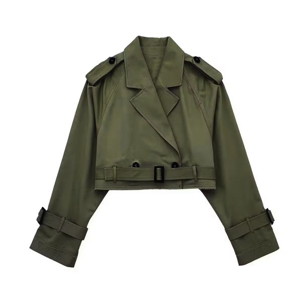 Women's Short Trench Coat – Slim Fit Casual Blazer Jacket With Belt, Double Breasted, (Black, Khaki, Dark Brown, Navy, Army Green)_ecoleips.com