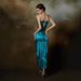 Women's Clothing Women's Blue Fishbone Strapless Fitted Top And Satin Fishtail Pencil Skirt Two Piece Mermaid Inspired Suit_ecoleips.com