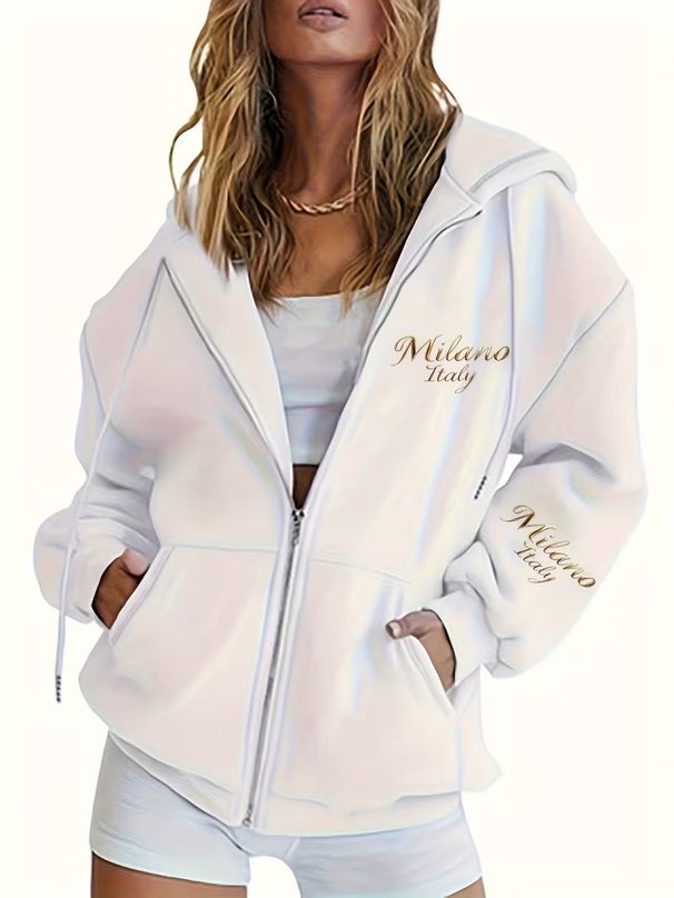 Women's Fleece-Lined Hooded Sweatshirt With Print - Cozy Long Sleeve Pullover For Fall & Winter_ecoleips.com
