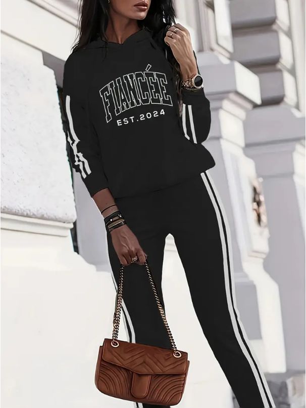 Women's Clothing Spring And Autumn Letter Printing Sports Two Piece Suit _ecoleips.com