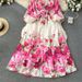 Cross Border Flower Series Spring Dress 2024 New Style High End Printing Slim Fit Long French Puff Sleeve Temperament Dress_ecoleips.com
