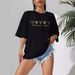Women's Casual Black T-Shirt round Neck Short Sleeve Heart Letter Print Loose Fit European American Style Simple Sports Top_ecoleips.com