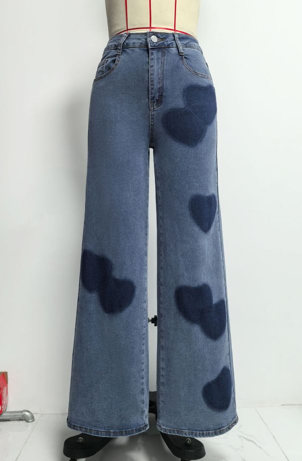 K Love Print Wide Leg Jeans Retro Loose Casual Jeans For Women_ecoleips.com