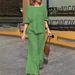 Voya Summer New Cotton And Linen Pants Set For Women, Solid Color Loose Casual Long Two-Piece Set, Simple_ecoleips.com