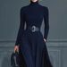 Women's Long Sleeve Solid Color Fitted High Neck Dress Autumn Winter Independent Website Exclusive_ecoleips.com