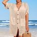 Women's Beach Cover Up Lace Knit Short Sleeve Cardigan - Lightweight Sun Protection Swimwear Wrap For Vacation, Pool, Summer Outings_ecoleips.com