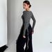 Summer New Women's Solid Color Ruffle Long Sleeve Top round Neck European And American Style Clothing for Women Wholesale_ecoleips.com