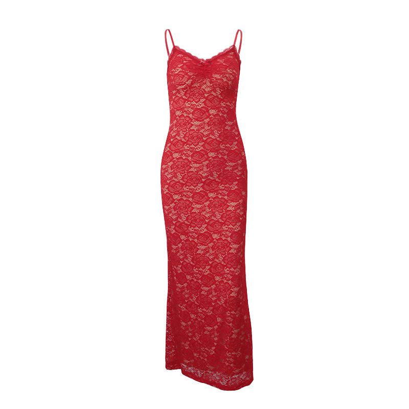 Elegant Backless Bodycon Dress for Women V-Neck High Waist Stretchy Polyester Sexy Slit Long Dress with Adjustable Straps_ecoleips.com
