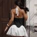 European And American Cross-border Neck V-neck Sleeveless Black And White Contrasting Color Splicing High-waisted Slim-fitting Short A-shaped Skirt_ecoleips.com