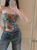 Tmall Douyin High-Quality Floral Print Tube Summer Backless Oil Painting Vintage Slim-Fit Short Top For Outerwear_ecoleips.com