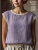 Women's round Neck Lace Sleeveless Cotton Linen Shirt Loose Fitting Solid Color European And American Style Spring/Summer New Arrival_ecoleips.com