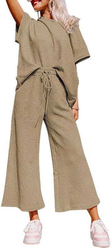 Women's Clothing Women's Solid Color Textured Casual Suit Style Sportswear Loose Short Sleeve Trousers Fashion Set_ecoleips.com