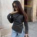 Aria Basics Aria Basics European And American Sexy Off-shoulder Irregular Neck Fashion Knitted Women's T-shirt, 2025 Spring-summer New Solid_ecoleips.com