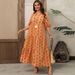 2026 Women's Elegant And Fashionable A-Line Short-Sleeved Dress With Printed Design_ecoleips.com
