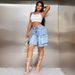 Women's Clothing High Waist Large Pockets Slim Loose Workwear Denim Shorts_ecoleips.com
