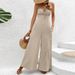 Voya Women's Summer All Cotton Knitted High Waisted Wide Leg Slightly Flared Sleeveless Jumpsuit With Elegant European And American Temperament_ecoleips.com